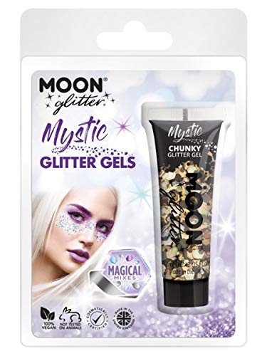 Tube of mixed-color chunky glitter gel with packaging and model.