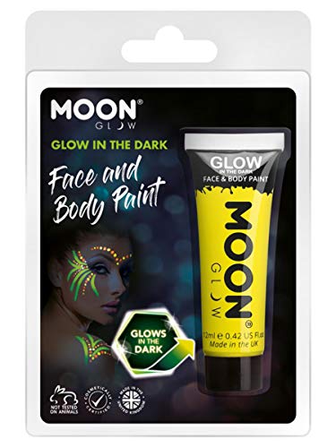 Yellow glow-in-the-dark face paint tube in clear plastic packaging.