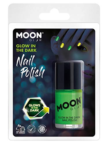 Green glow-in-the-dark nail polish in clear plastic packaging.