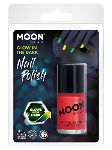 Red Smiffys Moon Glow glow-in-the-dark nail polish in clear packaging.