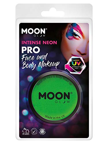 Green neon UV face and body makeup in a plastic pot.
