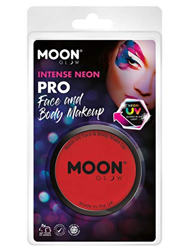 Red neon UV face and body makeup in a round pot.