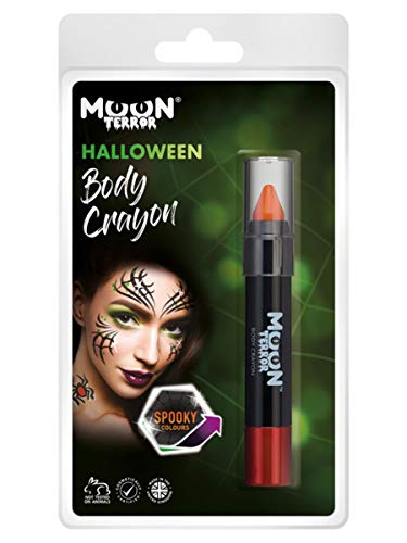 Orange Moon Terror body crayon in blister packaging with a model wearing face paint.