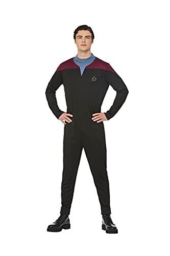 Man wearing a black and maroon Star Trek Voyager command uniform.