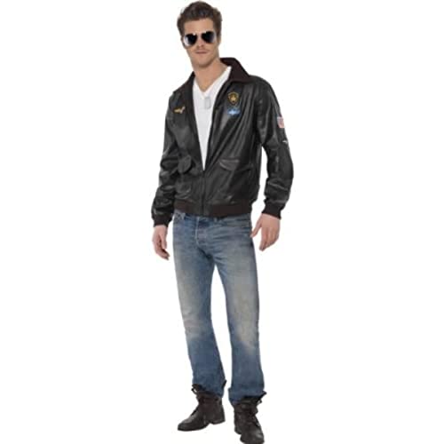 Man wearing a brown leather bomber jacket and sunglasses.