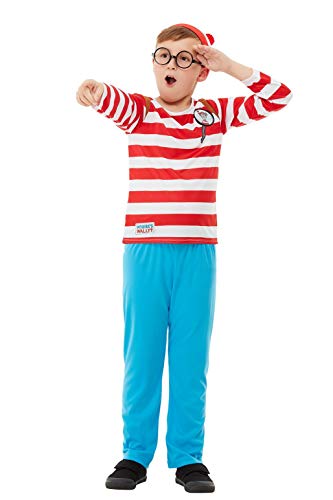 Child in a red and white striped shirt, blue pants, and glasses.