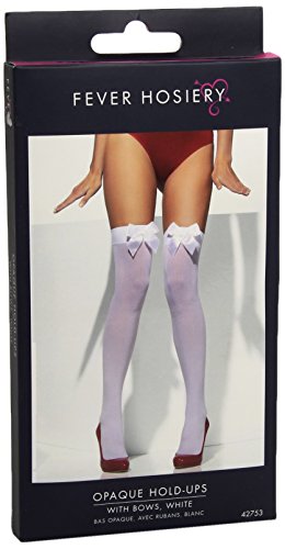 Lilac hold-ups with white bows, packaged in retail box.