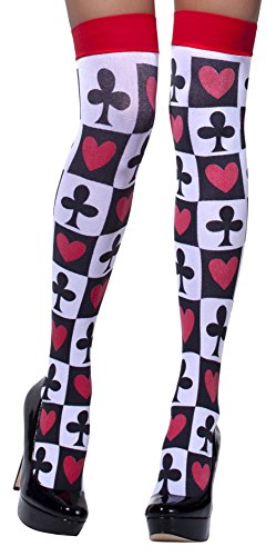 White hold-ups with a red and black playing card pattern.