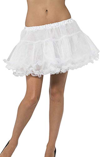 White, ruffled petticoat worn on a model’s lower body.