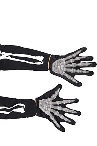 Black gloves with a white skeletal bone print, child-sized.