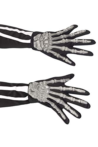 Black gloves with a realistic skeletal bone design, adult size.