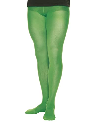 Green tights worn on legs, studio shot against a white background.