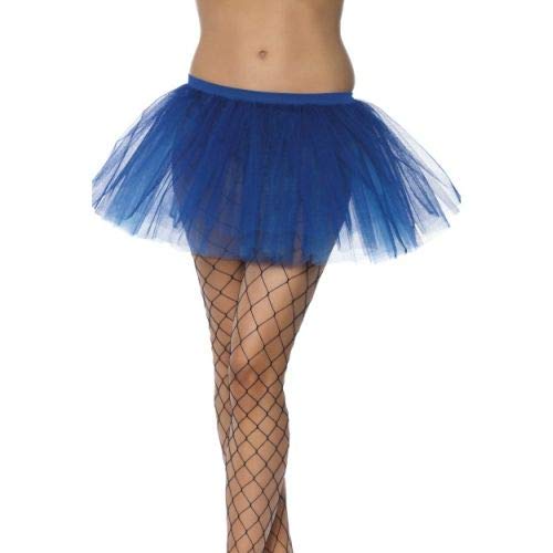Blue adult tutu underskirt worn with black fishnet stockings.