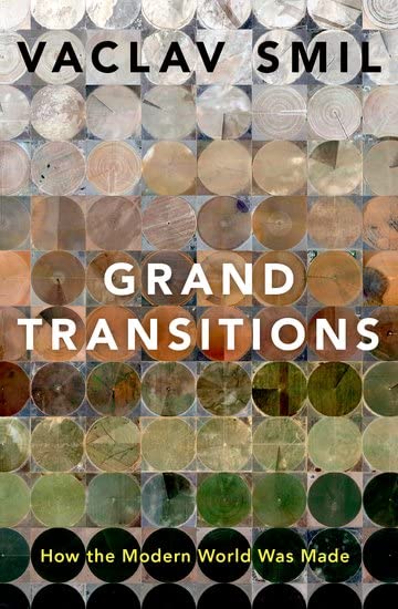 Book cover: “Grand Transitions” by Vaclav Smil, with circular patterns.