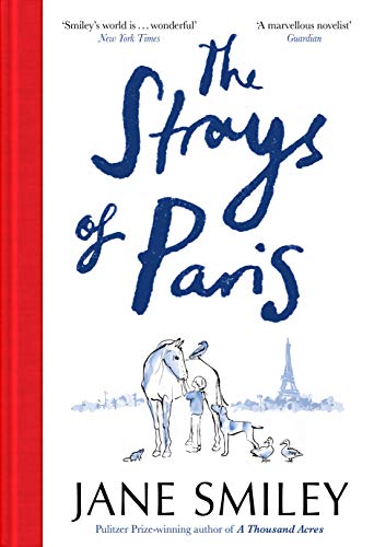 Red book cover with blue title, a horse, child, and Eiffel Tower illustration.
