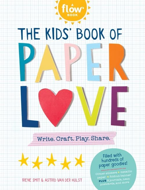 Book cover with colorful paper letters spelling "PAPER LOVE" and stars.