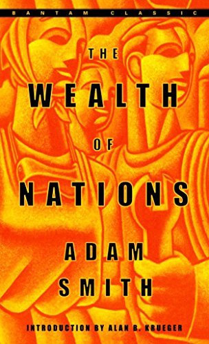 Book cover for The Wealth of Nations with orange stylized figures and black text.