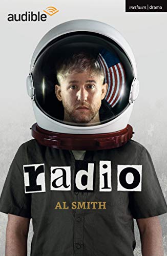 Play script cover: man in space helmet with American flag reflection.