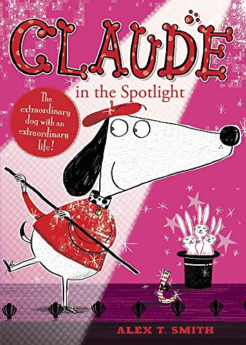 Cartoon dog in a red hat performs magic with rabbits.
