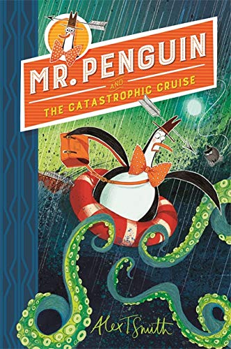 Mr. Penguin in a life preserver, surrounded by tentacles and flying darts.