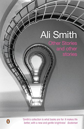 Book cover featuring a black and white spiral staircase and pink text.