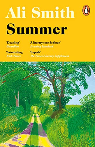 Yellow book cover with “Summer” title and a painted tree-lined road.