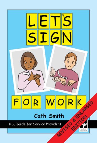 Book cover titled Let's Sign for Work showing two illustrated people using sign language.