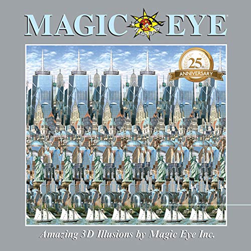 Magic Eye 25th anniversary book cover featuring a repeating 3D illusion of New York City.