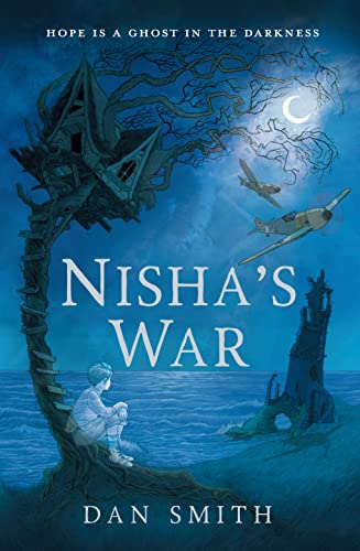 Book cover: a boy sits beneath a gnarled tree, planes fly overhead.