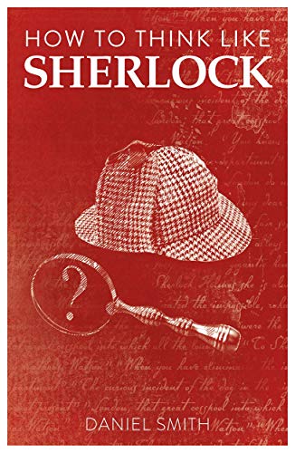 Red book cover with Sherlock Holmes hat, magnifying glass, and text.