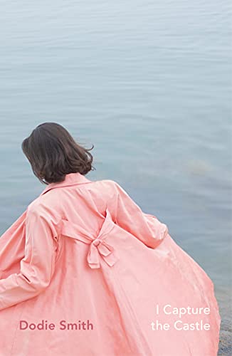 Book cover: woman in pink overlooking water, title “I Capture the Castle.”