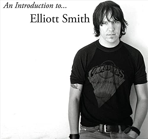 Black and white portrait of musician Elliott Smith, vinyl record cover.