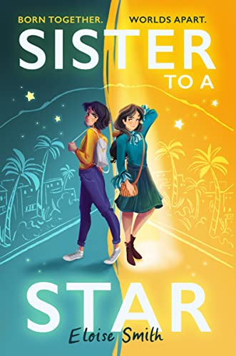 Book cover with two young women walking towards a split, illustrated background.