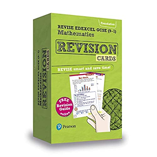 Green box of Edexcel GCSE Maths Foundation revision cards with example card.