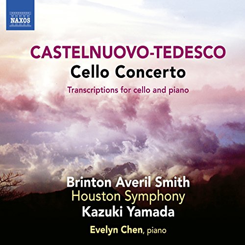 CD cover for Castelnuovo-Tedesco’s Cello Concerto with cloudscape background.