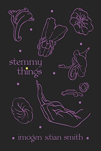 Book cover with stylized purple floral line drawings on dark background.