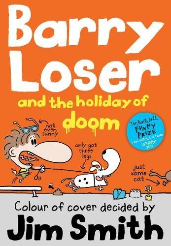 Orange book cover with cartoon boy, dog, and dripping title text.