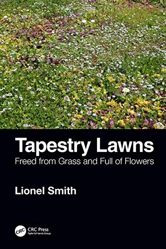 Book cover showing a colorful, flower-filled lawn with title "Tapestry Lawns.