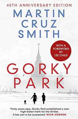 Book cover for Gorky Park showing two figures walking in a snowy landscape.