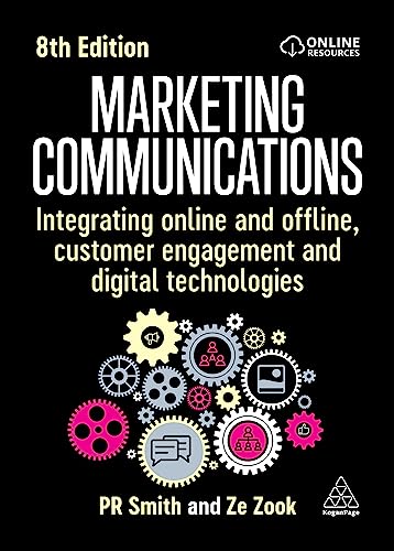 Book cover for "Marketing Communications," 8th edition, with gear illustrations.