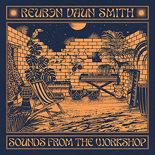 Vinyl album cover: illustrated workshop scene with musical instruments and plants.