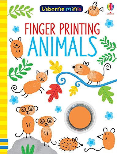 Book cover featuring orange finger-printed animals, leaves, flowers, and an orange ink pad.