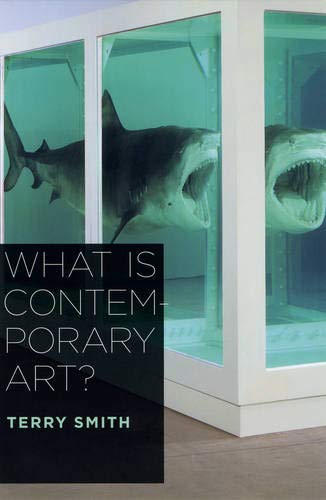 Book cover featuring three sharks in formaldehyde tanks, titled "What is Contemporary Art?".