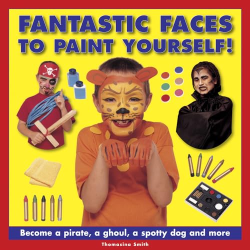 Book cover showing children with face paint designs, paints, and brushes.