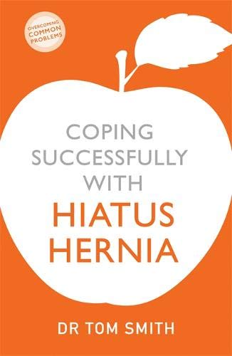 Book cover: orange background, white apple shape, title "Coping Successfully with Hiatus Hernia".