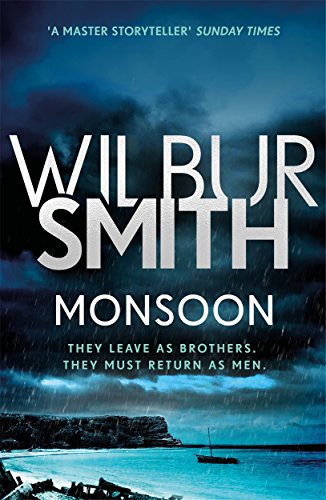 Book cover for Monsoon by Wilbur Smith featuring a stormy sea and small boat.