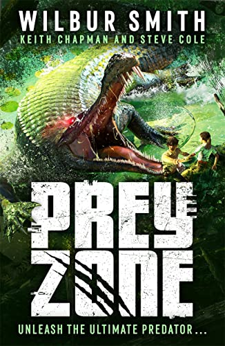 Book cover showing a giant crocodile with its jaws open near two fleeing children.