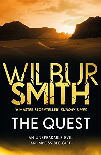 Book cover for The Quest by Wilbur Smith featuring a desert landscape at sunset.