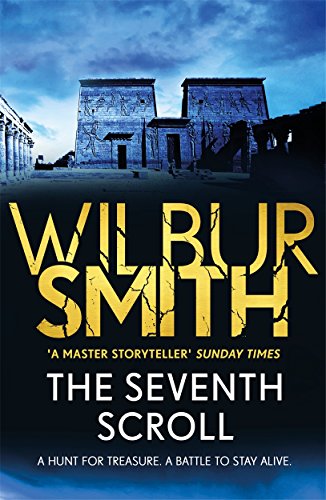 Book cover for The Seventh Scroll by Wilbur Smith featuring an ancient Egyptian temple.