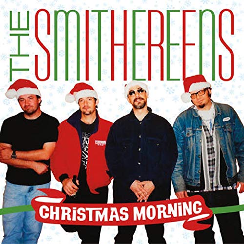 The image shows a vinyl record cover featuring four men wearing Santa hats.